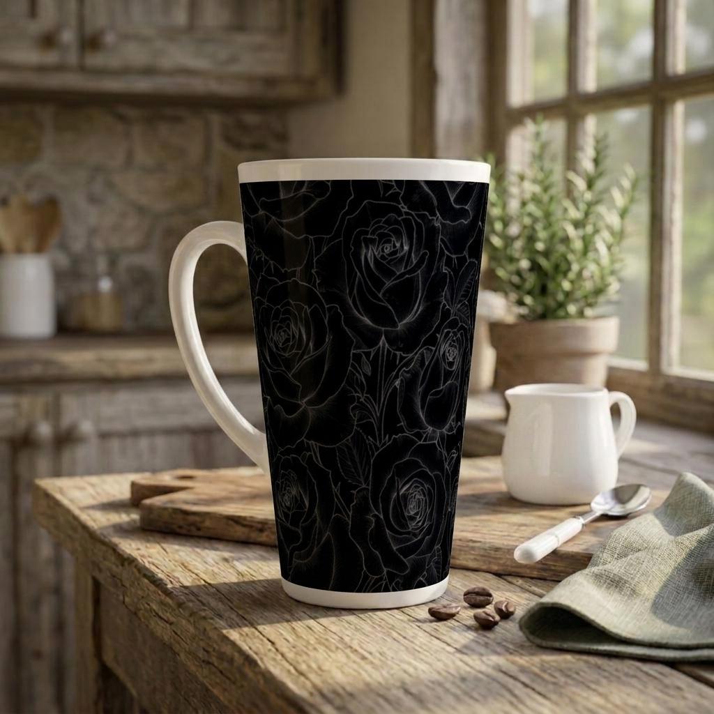 Set of 3 Cups, Floral, 17oz Latte Ceramic Mugs Set - Extra Tall Cup Set