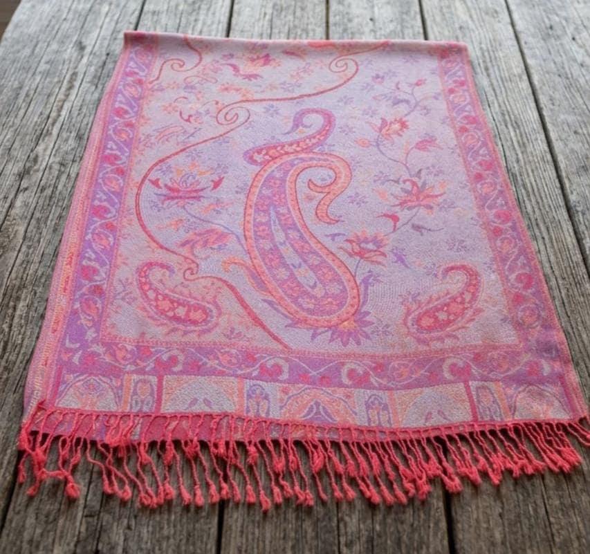 Reversible Soft Pashmina Shawl & Scarf for Women, Jacquard Brocade, Shawl, Sarong or Head Wraps