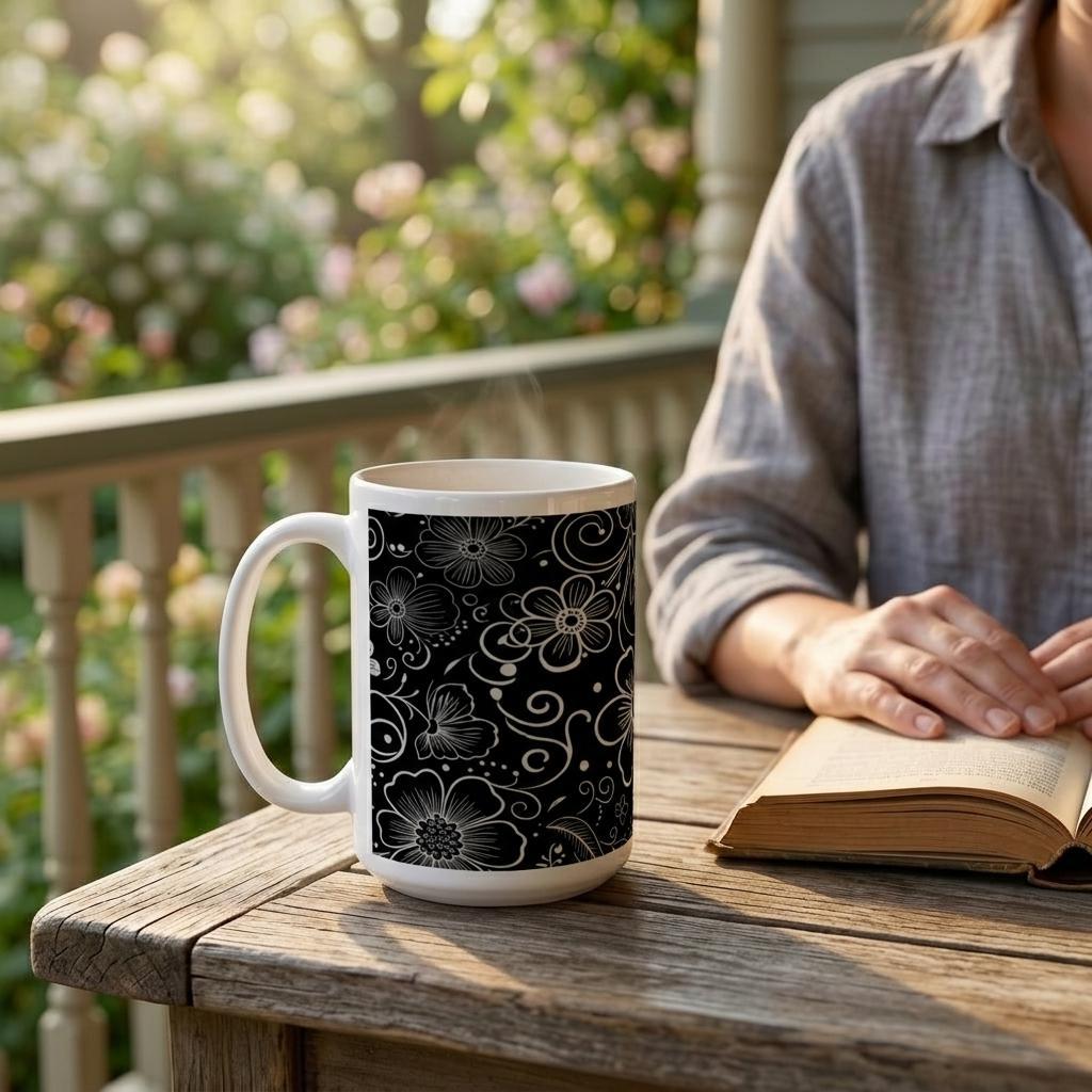 Set of Big Mugs, Floral Cup Set, Large 15 oz Matching Cups