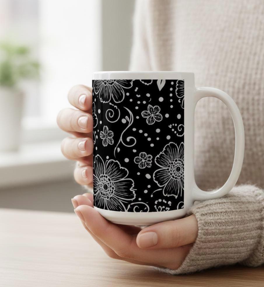 Set of Big Mugs, Floral Cup Set, Large 15 oz Matching Cups