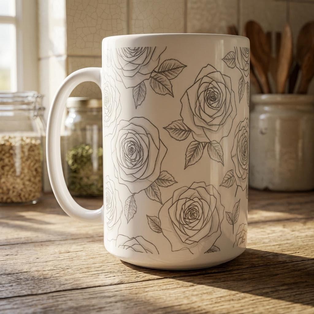 Set of Big Mugs, Floral Cup Set, Large 15 oz Matching Cups
