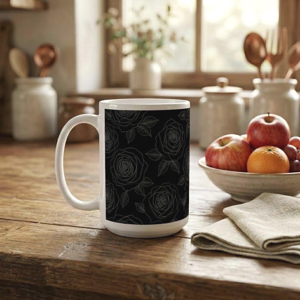 Set of Big Mugs, Floral Cup Set, Large 15 oz Matching Cups