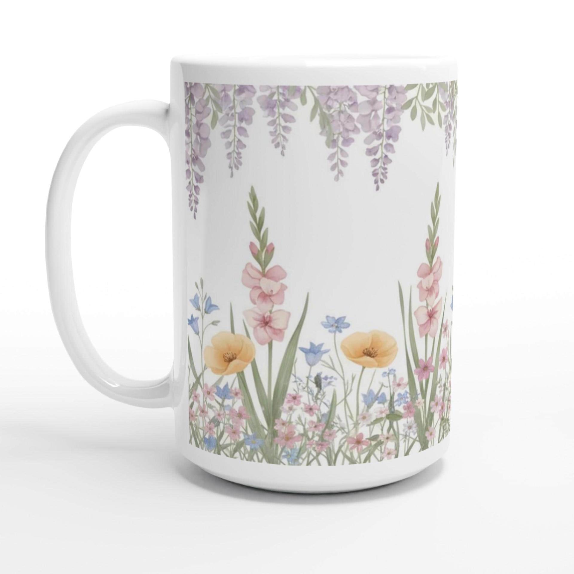 Large and Small Mugs - Floral - 11oz and 15oz Ceramic Cup Set