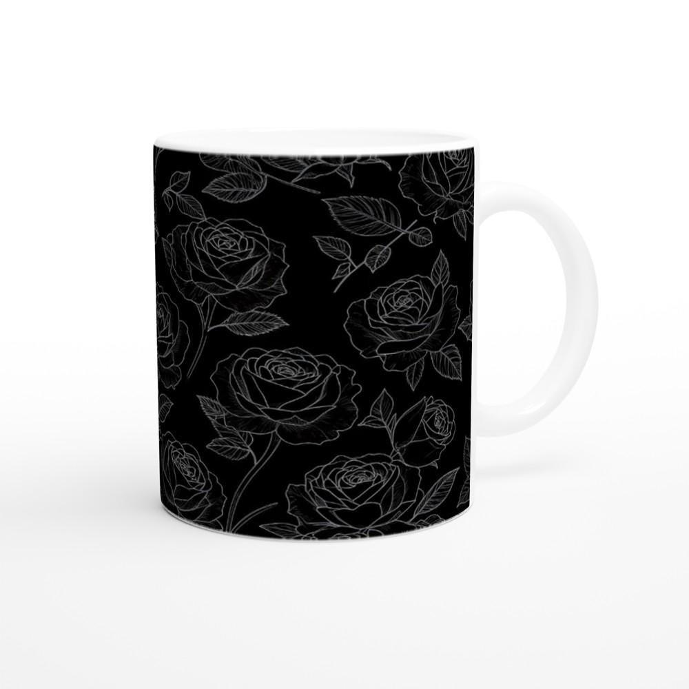 Roses, Dark Floral Large and Small Cups, 11oz and 15oz Ceramic Mug Set