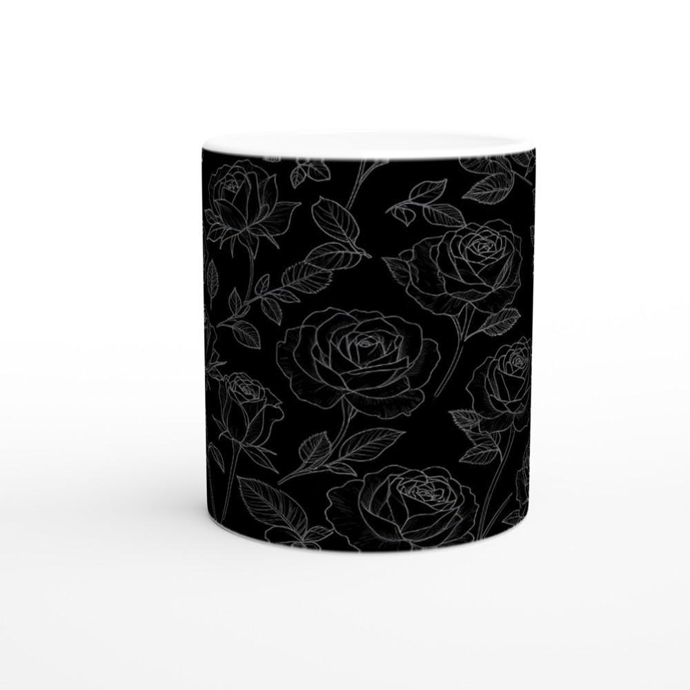 Roses, Dark Floral Large and Small Cups, 11oz and 15oz Ceramic Mug Set
