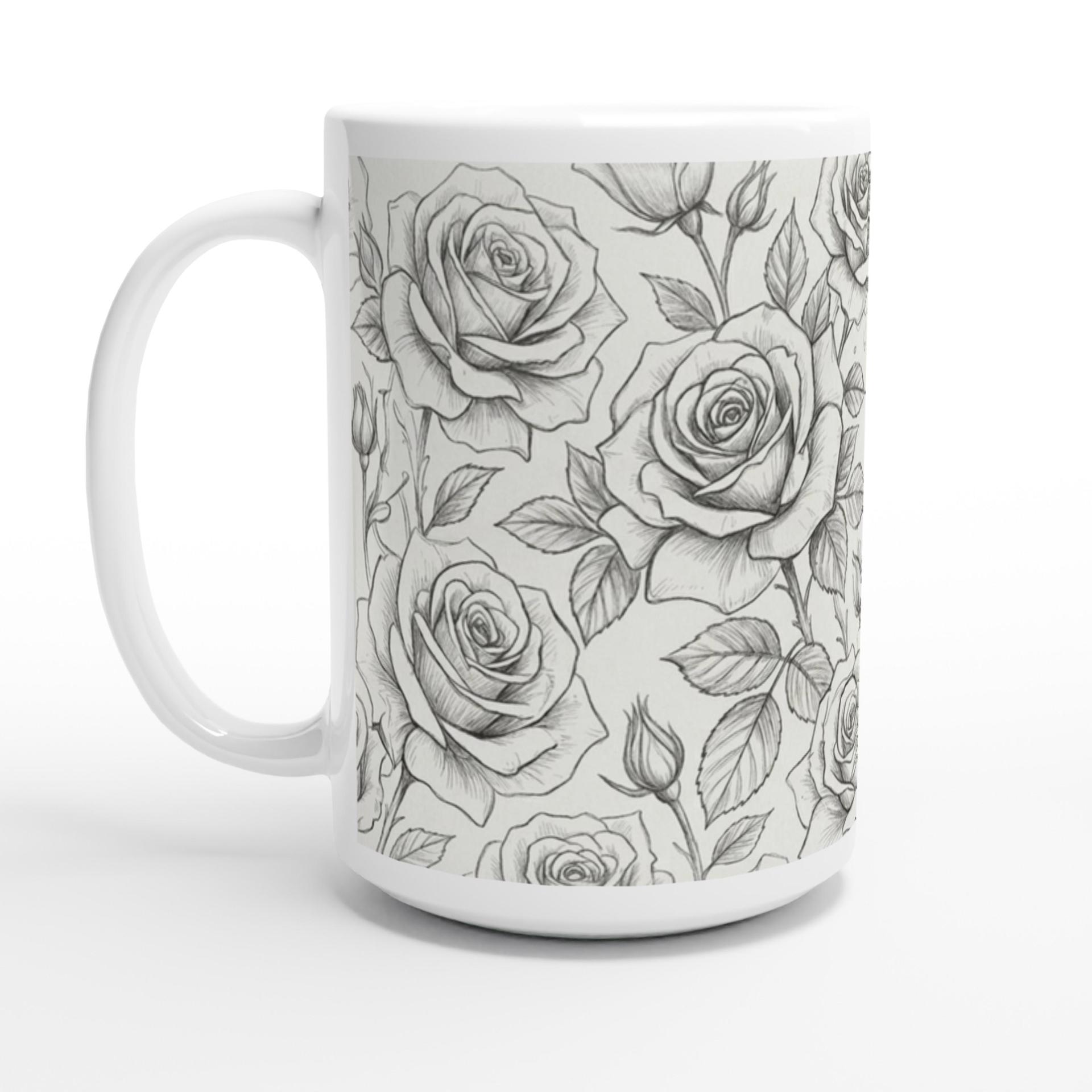 Set of Big Mugs, Floral Cup Set, Large 15 oz Matching Cups