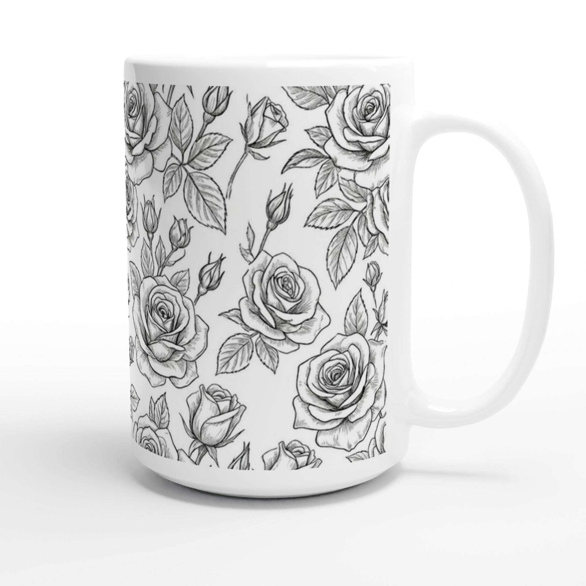 Set of Big Mugs, Floral Cup Set, Large 15 oz Matching Cups