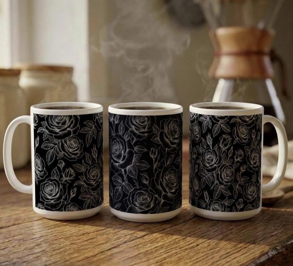 Set of Big Mugs, Floral Cup Set, Large 15 oz Matching Cups