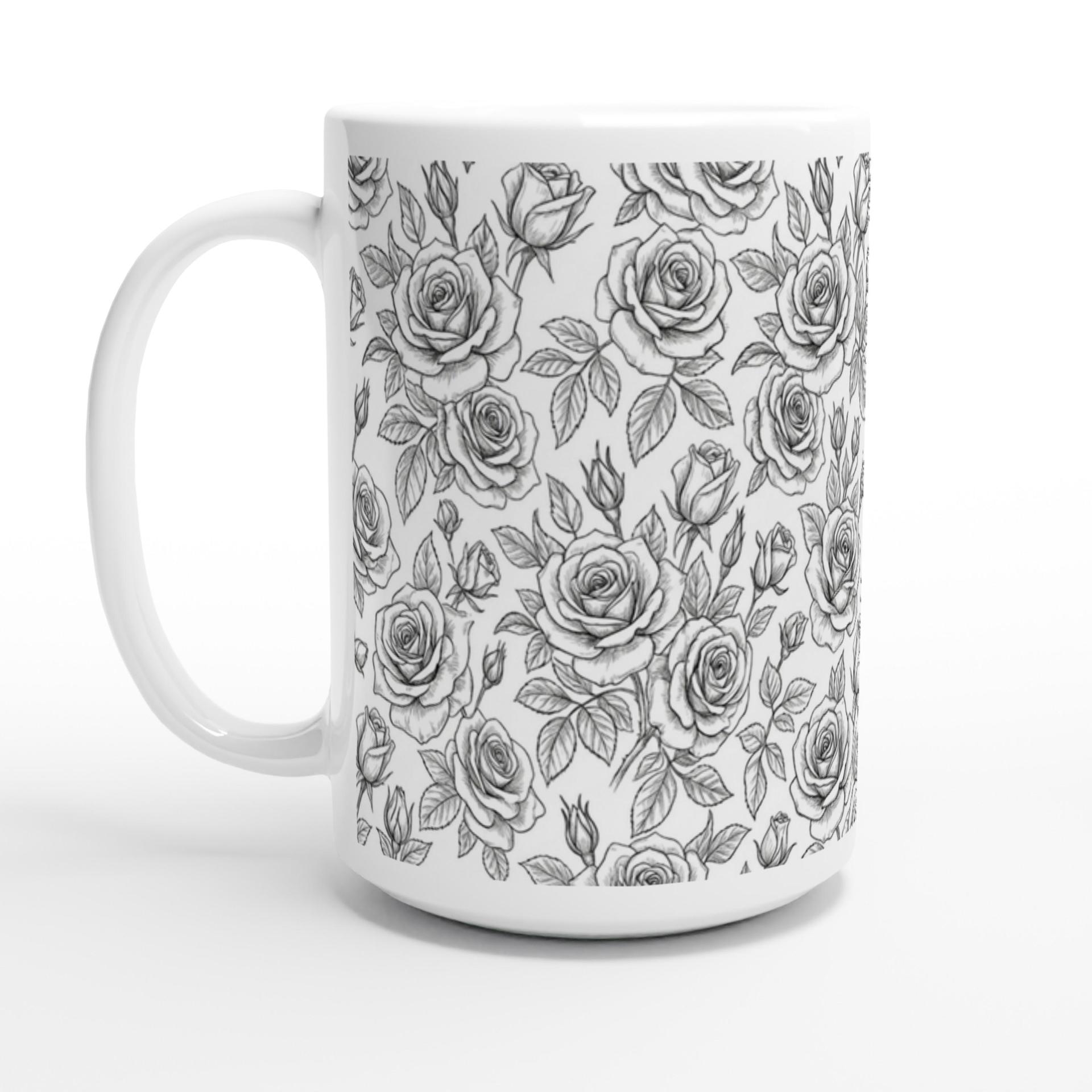 Set of Big Mugs, Floral Cup Set, Large 15 oz Matching Cups
