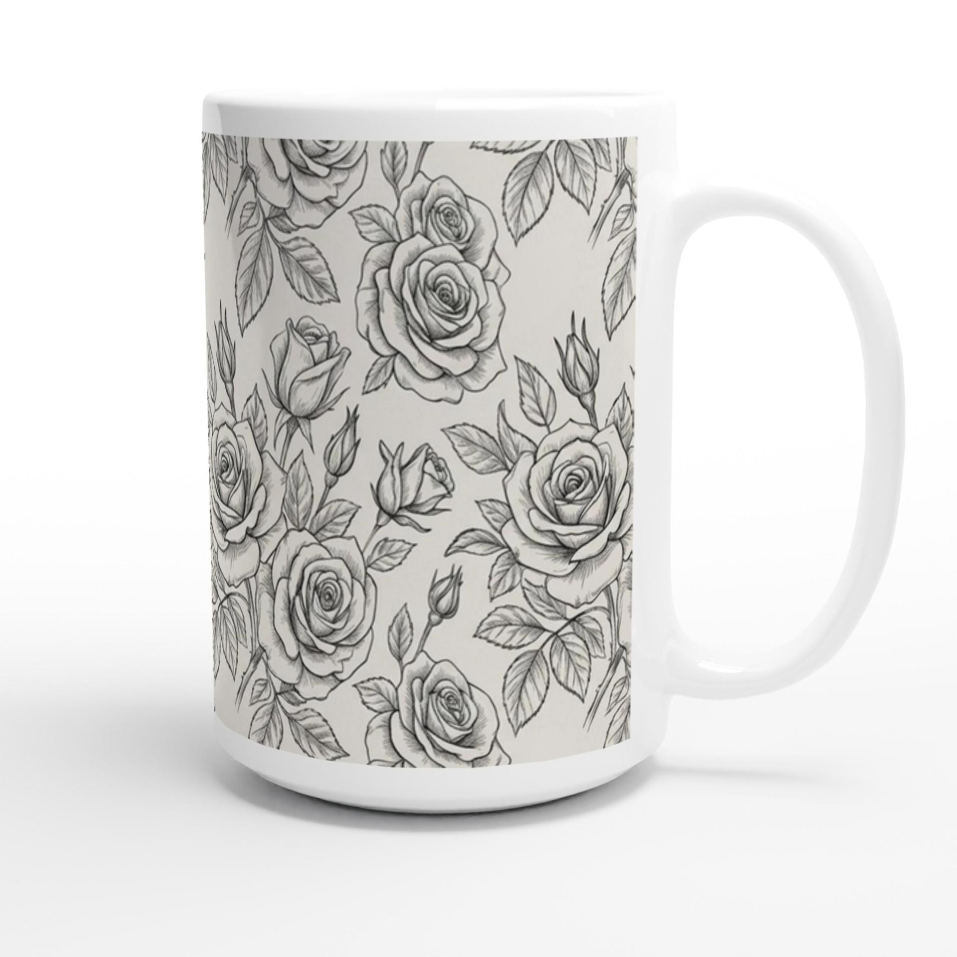 Set of Big Mugs, Floral Cup Set, Large 15 oz Matching Cups