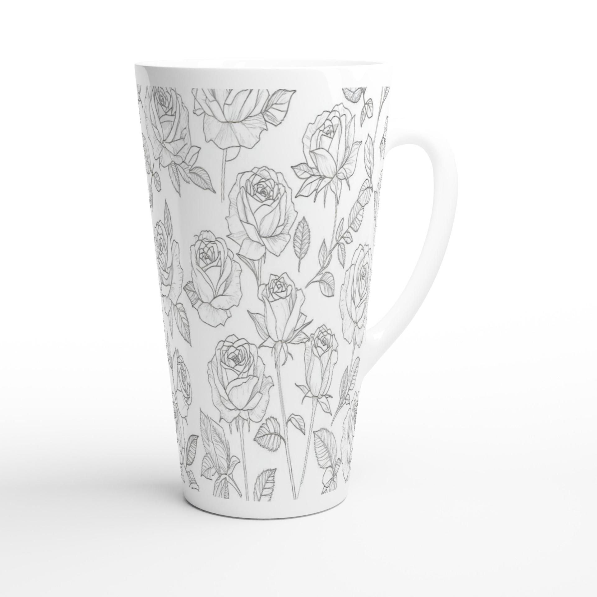 Set of 3 Cups, Floral, 17oz Latte Ceramic Mugs Set - Extra Tall Cup Set
