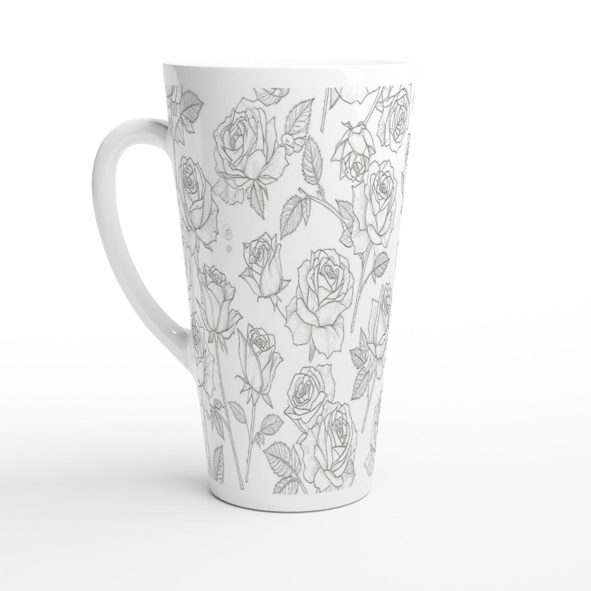 Set of 3 Cups, Floral, 17oz Latte Ceramic Mugs Set - Extra Tall Cup Set