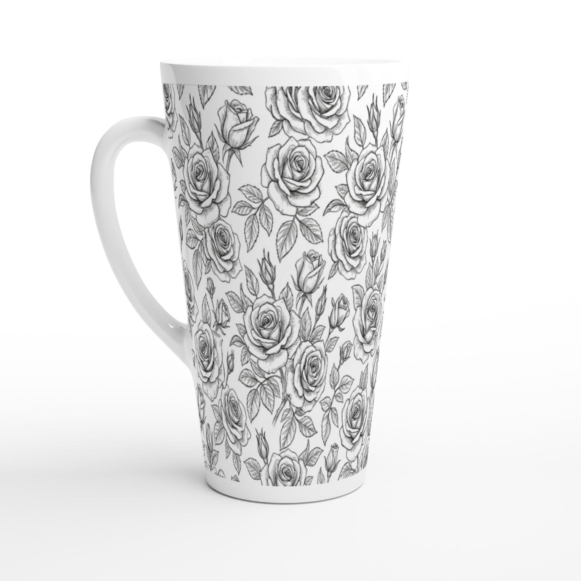 Set of 3 Cups, Floral, 17oz Latte Ceramic Mugs Set - Extra Tall Cup Set