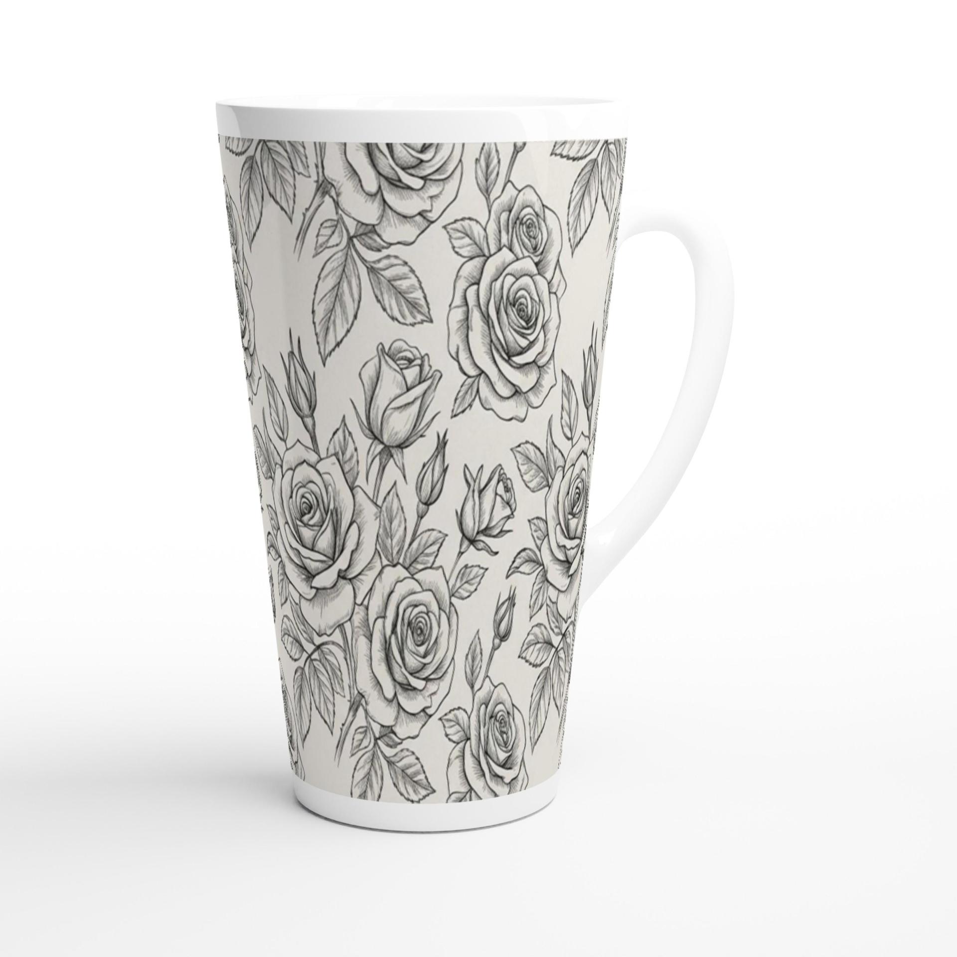 Set of 3 Cups, Floral, 17oz Latte Ceramic Mugs Set - Extra Tall Cup Set