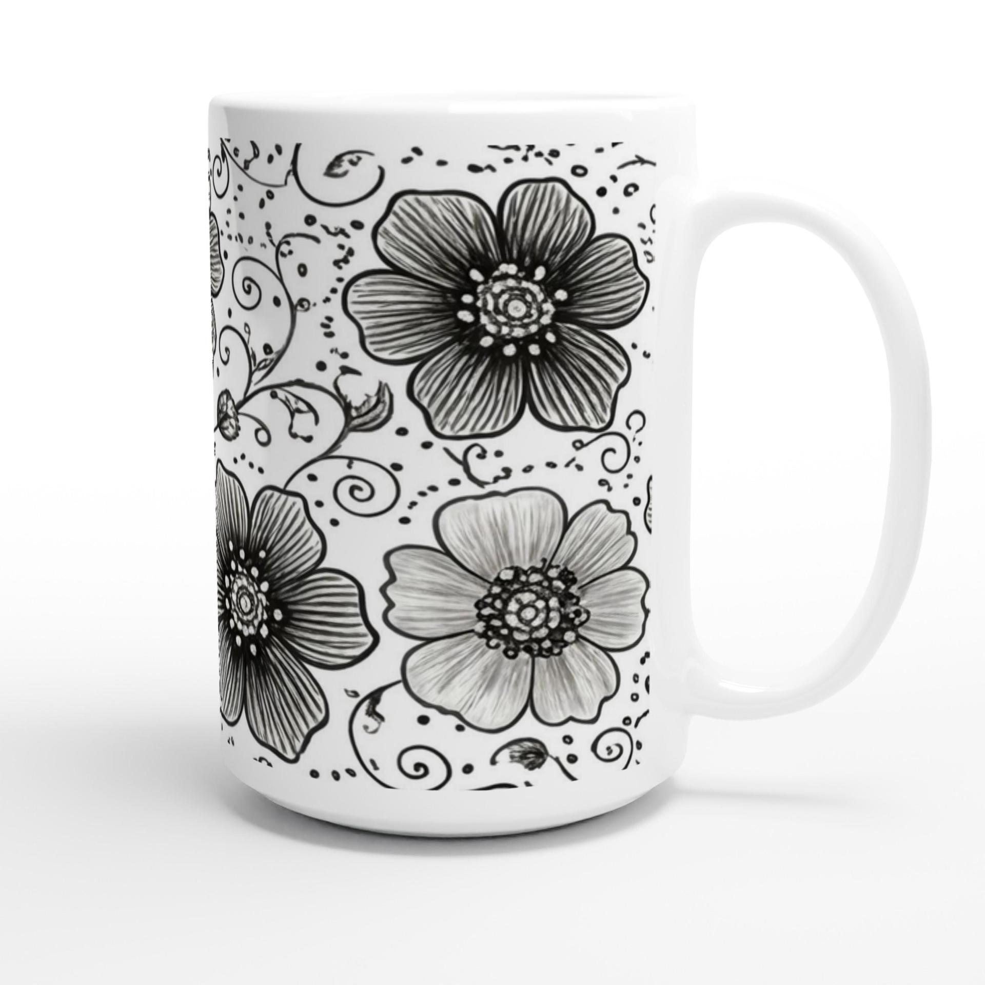 Set of Big Mugs, Floral Cup Set, Large 15 oz Matching Cups