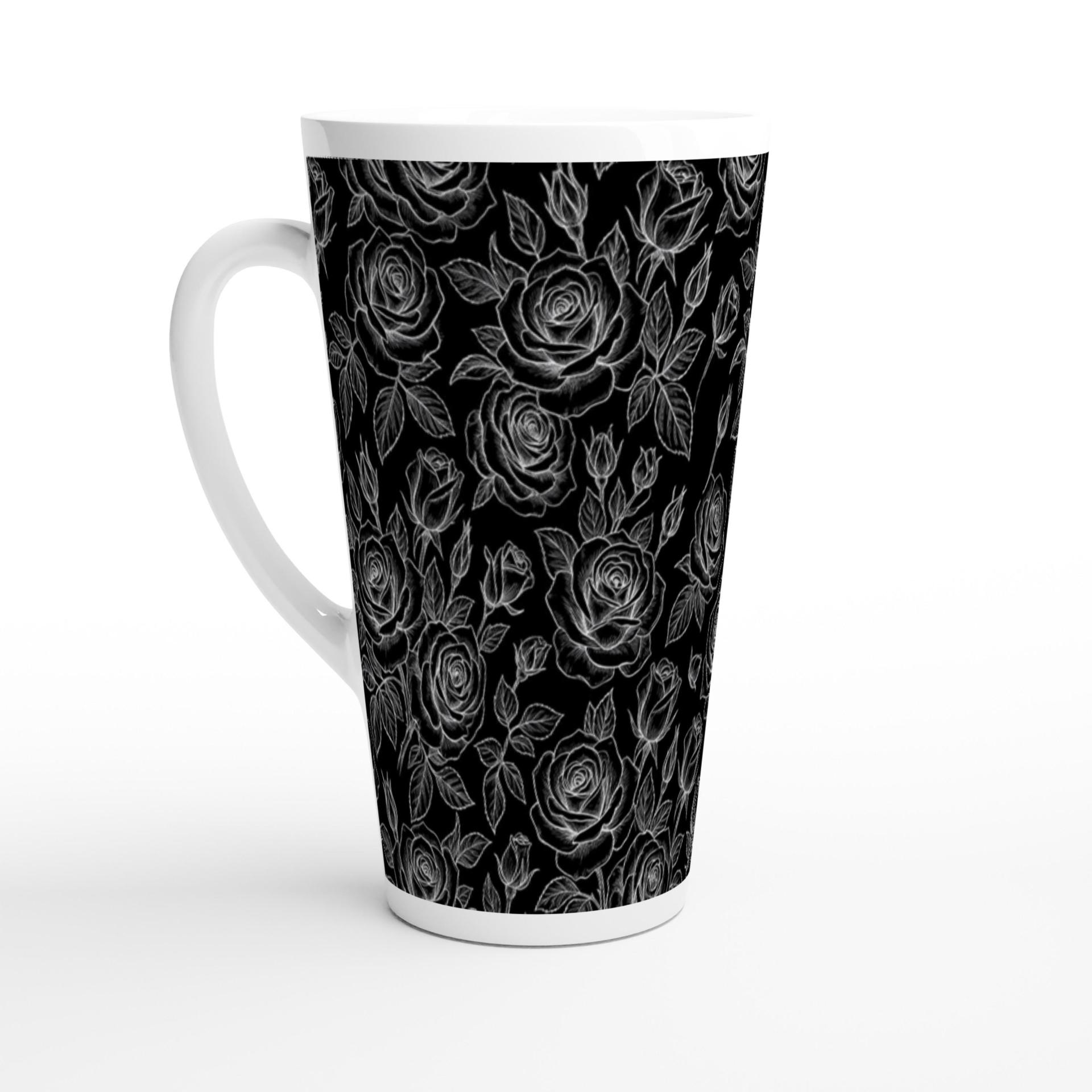 Set of 3 Cups, Floral, 17oz Latte Ceramic Mugs Set - Extra Tall Cup Set