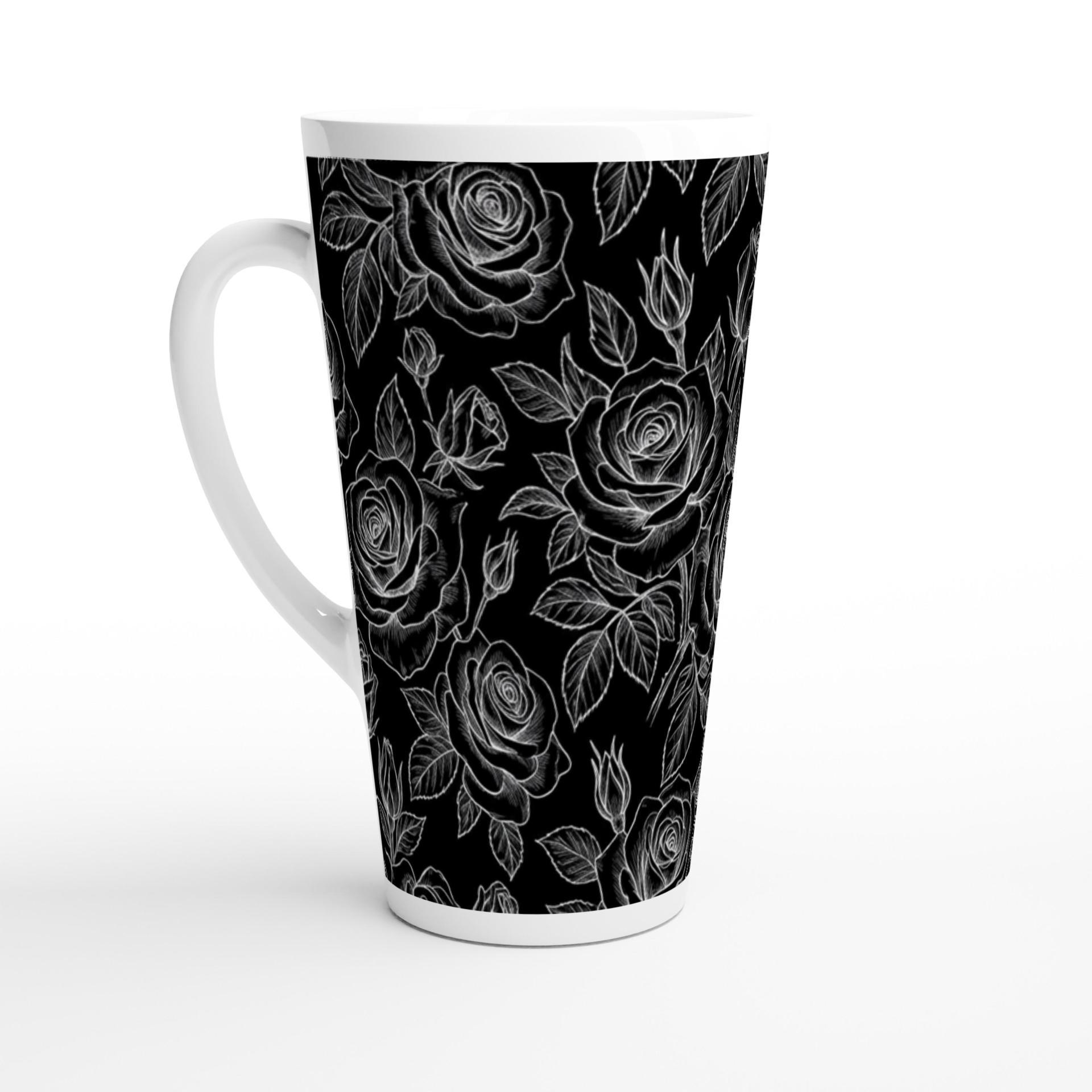 Set of 3 Cups, Floral, 17oz Latte Ceramic Mugs Set - Extra Tall Cup Set