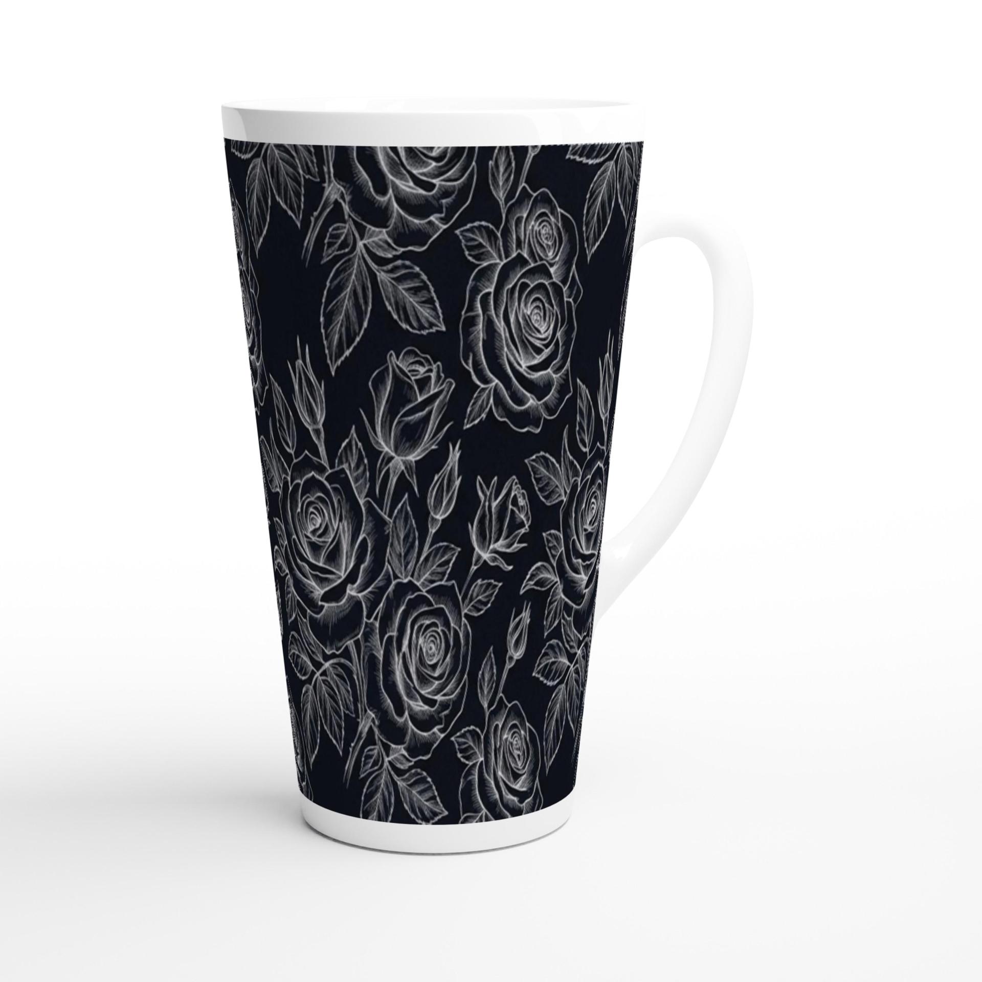 Set of 3 Cups, Floral, 17oz Latte Ceramic Mugs Set - Extra Tall Cup Set
