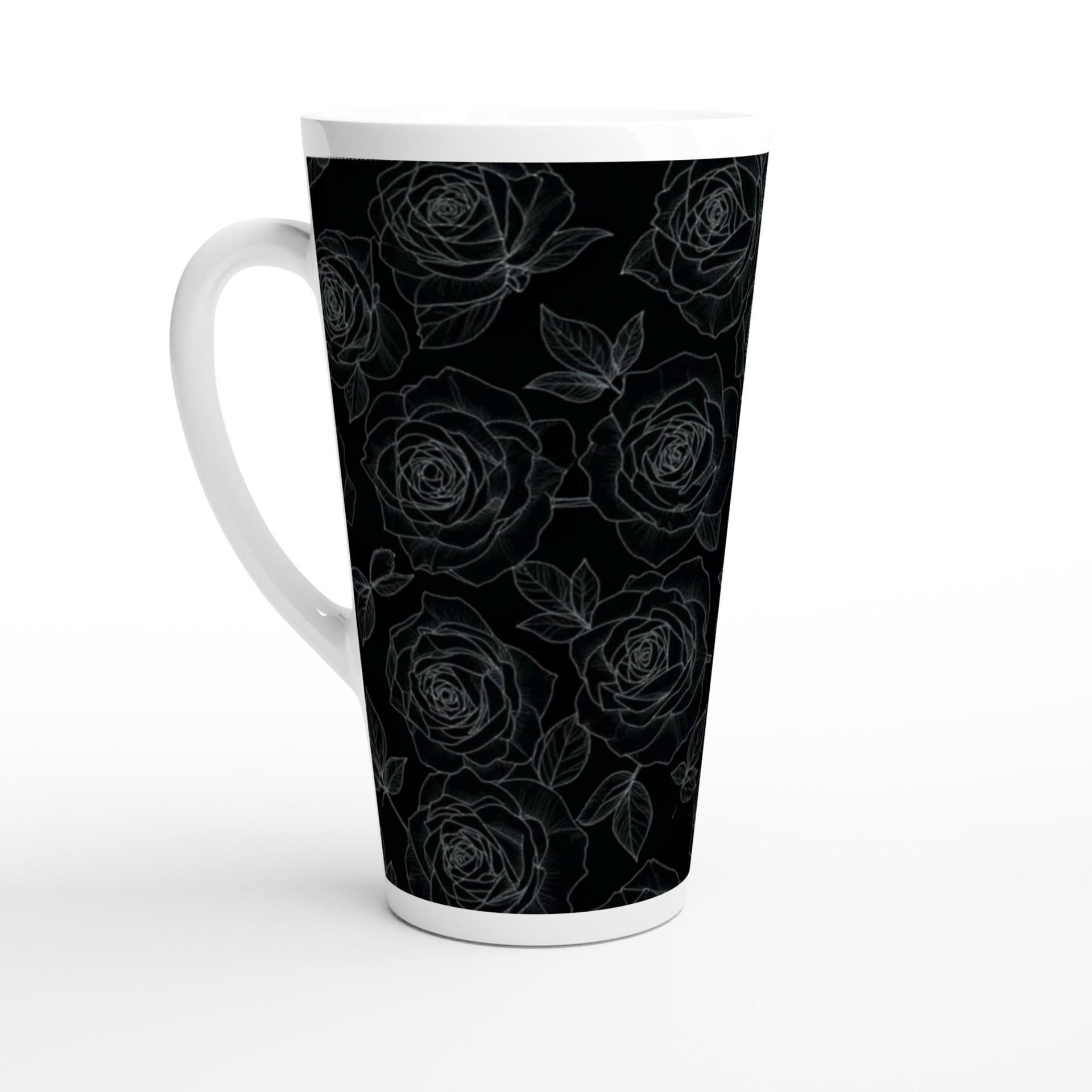 Set of 3 Cups, Floral, 17oz Latte Ceramic Mugs Set - Extra Tall Cup Set
