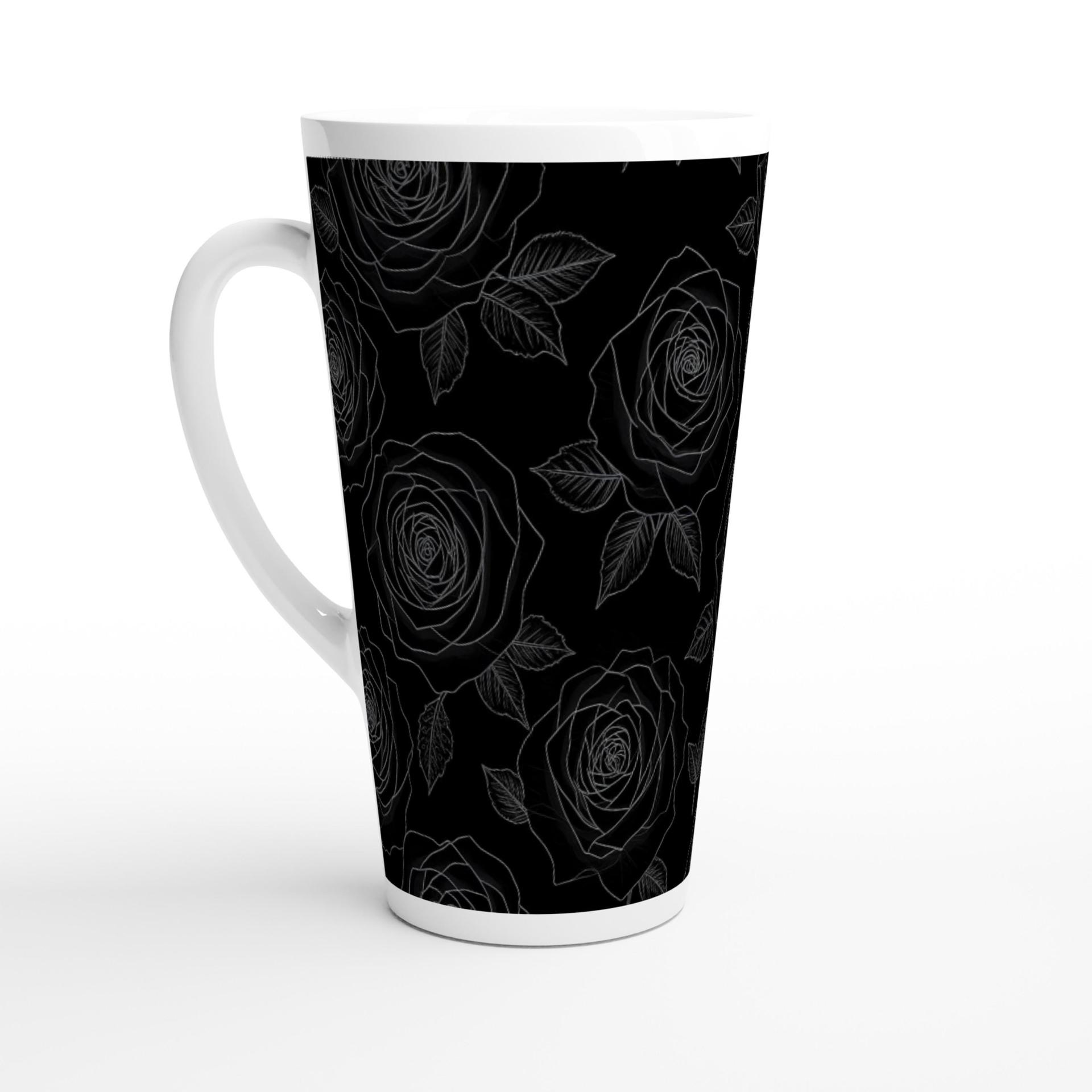 Set of 3 Cups, Floral, 17oz Latte Ceramic Mugs Set - Extra Tall Cup Set