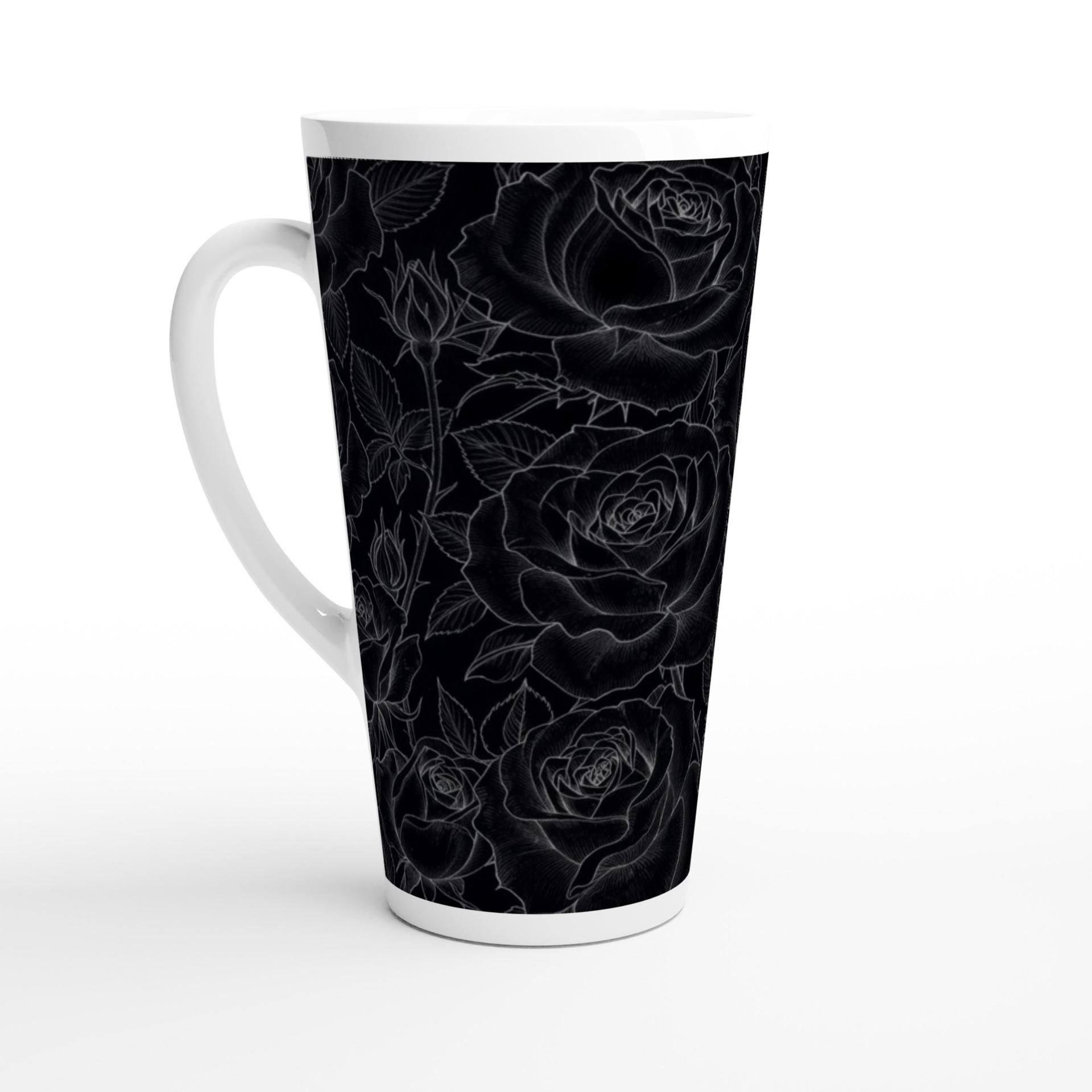 Set of 3 Cups, Floral, 17oz Latte Ceramic Mugs Set - Extra Tall Cup Set