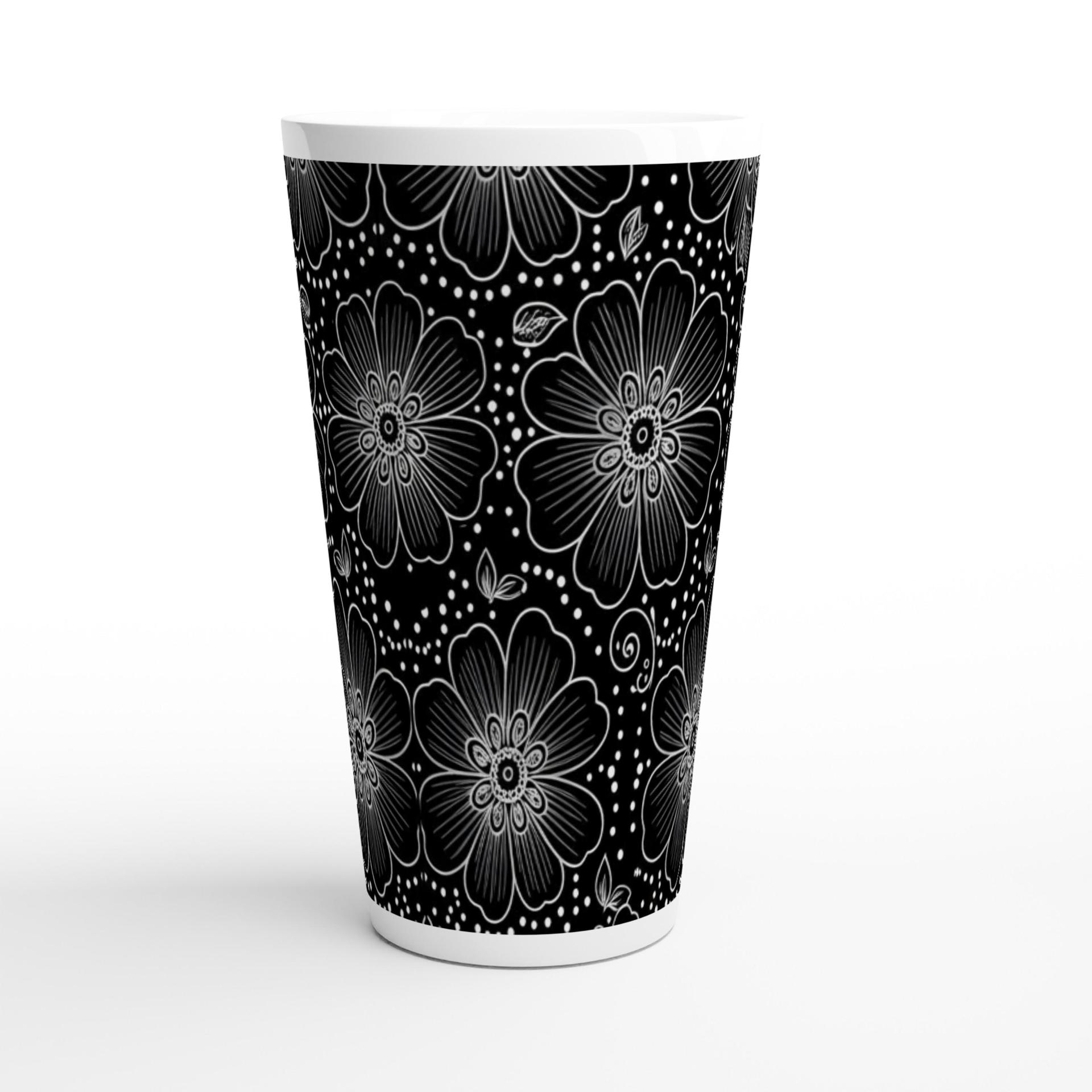 Set of 3 Cups, Floral, 17oz Latte Ceramic Mugs Set - Extra Tall Cup Set
