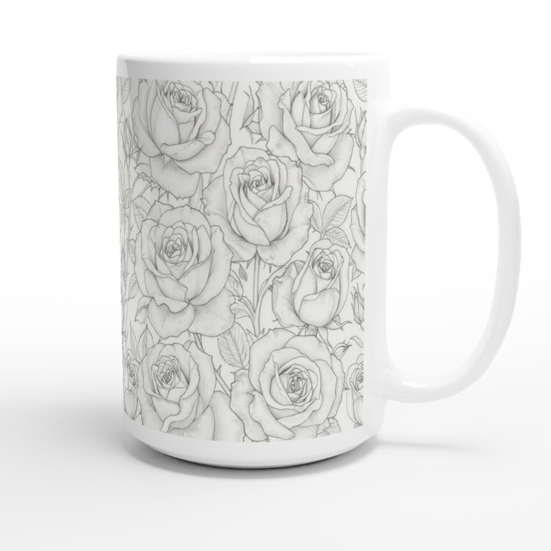 Set of Big Mugs, Floral Cup Set, Large 15 oz Matching Cups