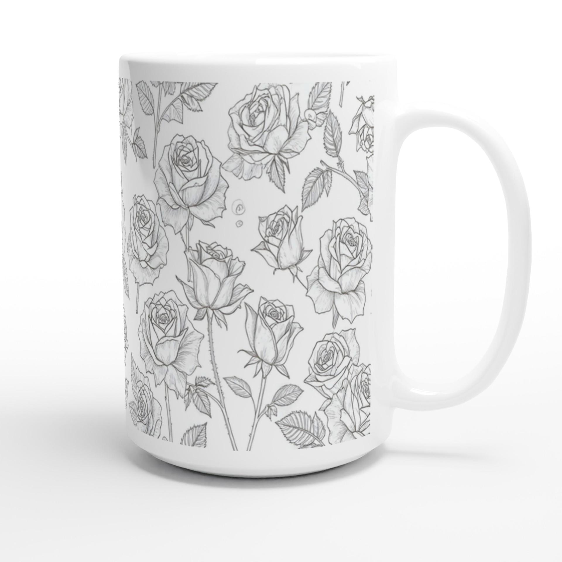 Set of Big Mugs, Floral Cup Set, Large 15 oz Matching Cups