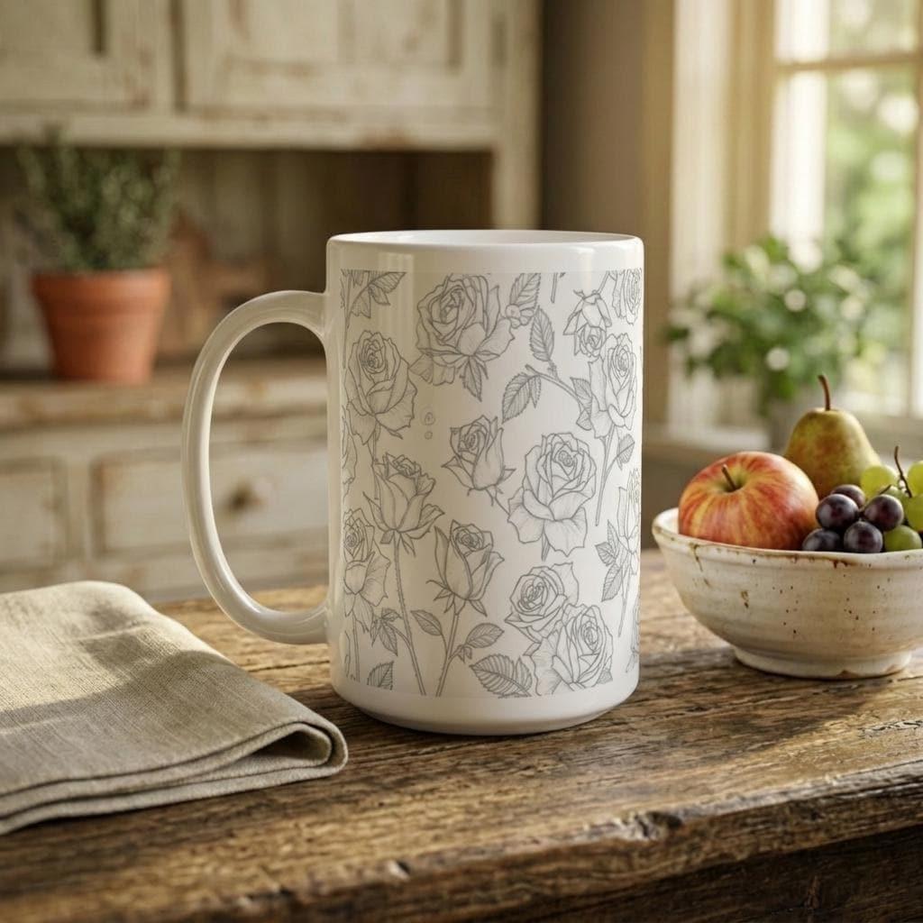 Set of Big Mugs, Floral Cup Set, Large 15 oz Matching Cups