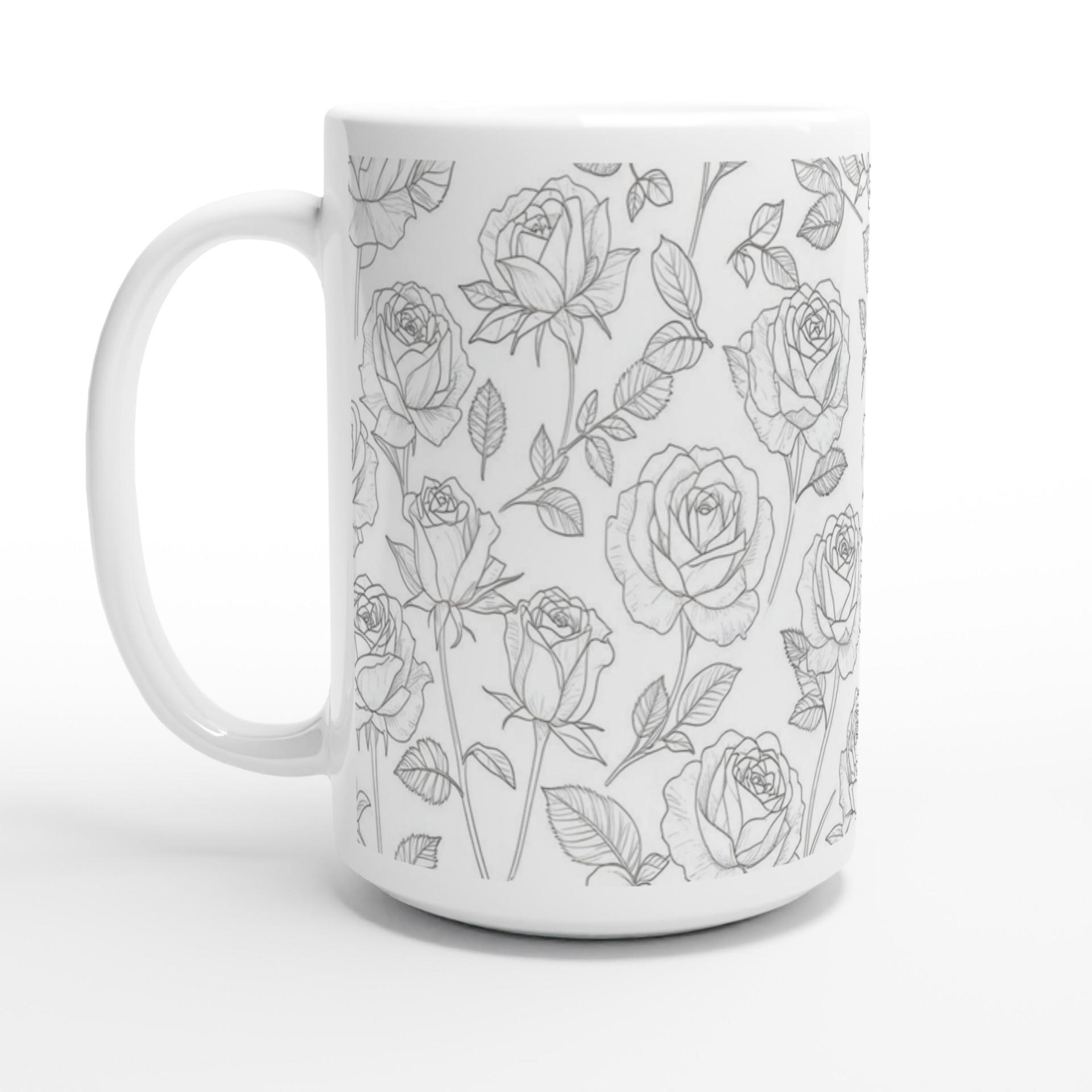 Set of Big Mugs, Floral Cup Set, Large 15 oz Matching Cups