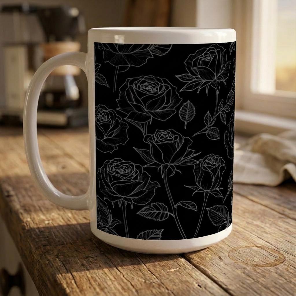 Set of Big Mugs, Floral Cup Set, Large 15 oz Matching Cups