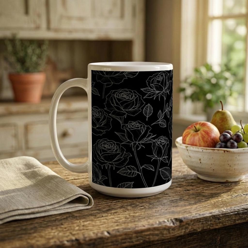 Set of Big Mugs, Floral Cup Set, Large 15 oz Matching Cups