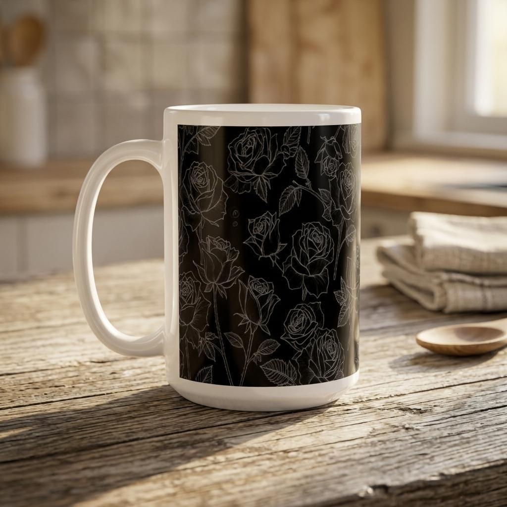 Set of Big Mugs, Floral Cup Set, Large 15 oz Matching Cups