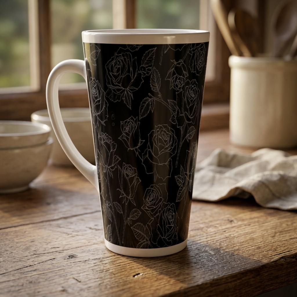 Set of 3 Cups, Floral, 17oz Latte Ceramic Mugs Set - Extra Tall Cup Set