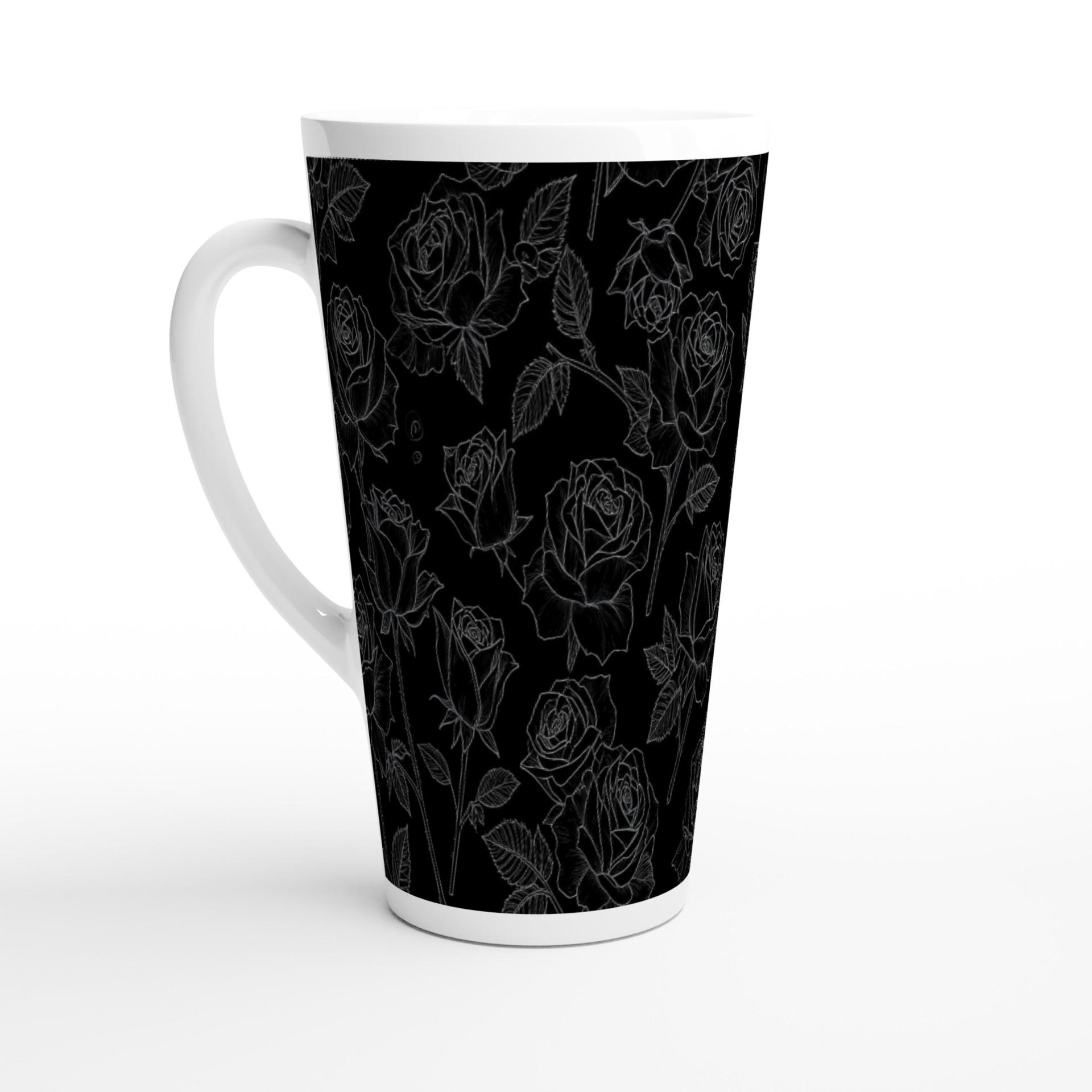 Set of 3 Cups, Floral, 17oz Latte Ceramic Mugs Set - Extra Tall Cup Set
