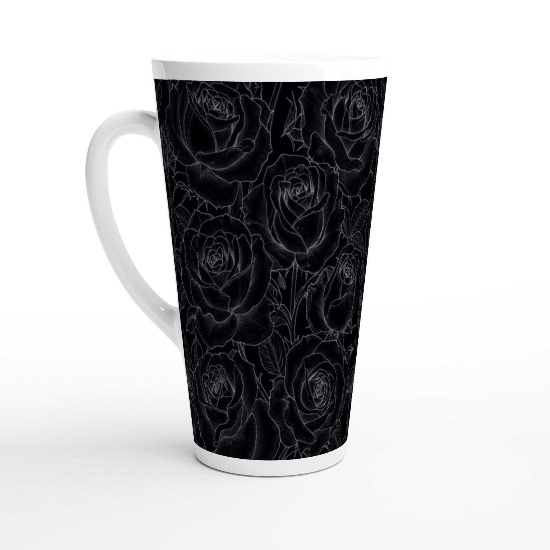 Set of 3 Cups, Floral, 17oz Latte Ceramic Mugs Set - Extra Tall Cup Set