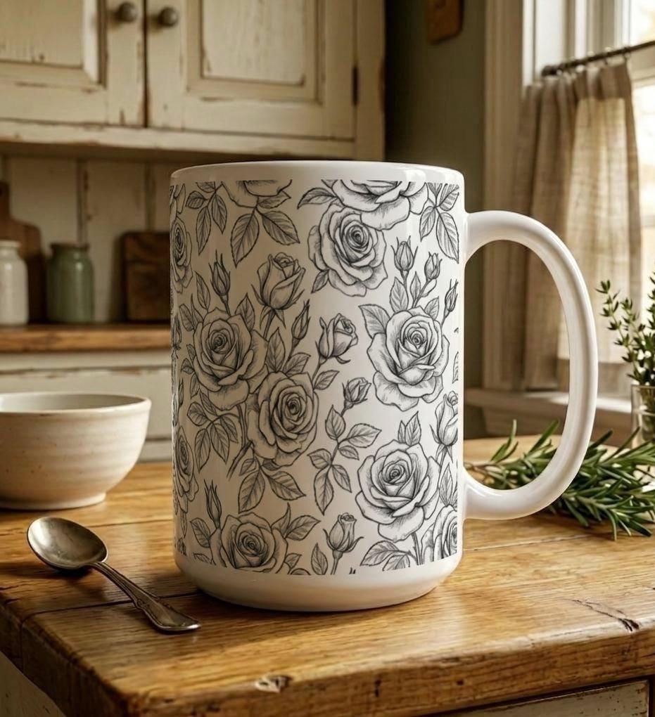 Roses - Floral Cups -  Large and Small Ceramic Mugs