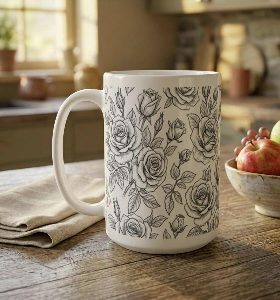 Roses - Floral Cups -  Large and Small Ceramic Mugs
