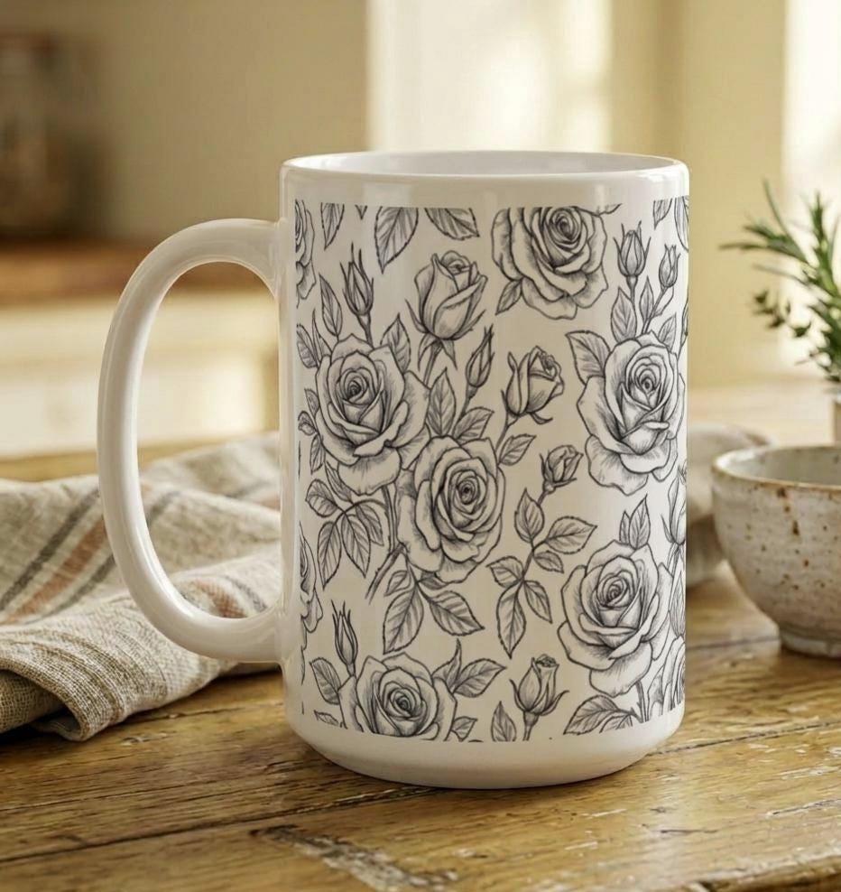 Roses - Floral Cups -  Large and Small Ceramic Mugs