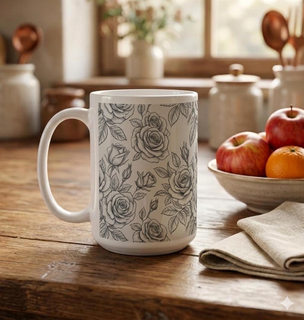 Roses - Floral Cups -  Large and Small Ceramic Mugs
