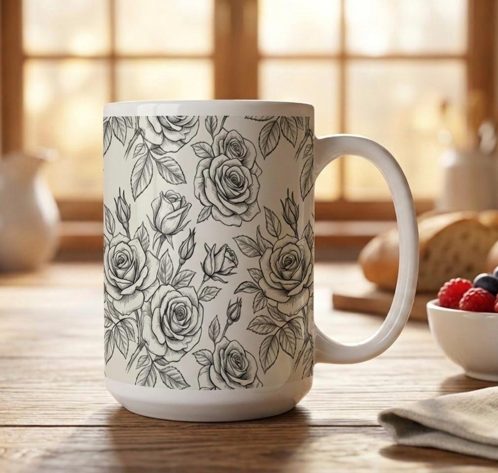 Roses - Floral Cups -  Large and Small Ceramic Mugs