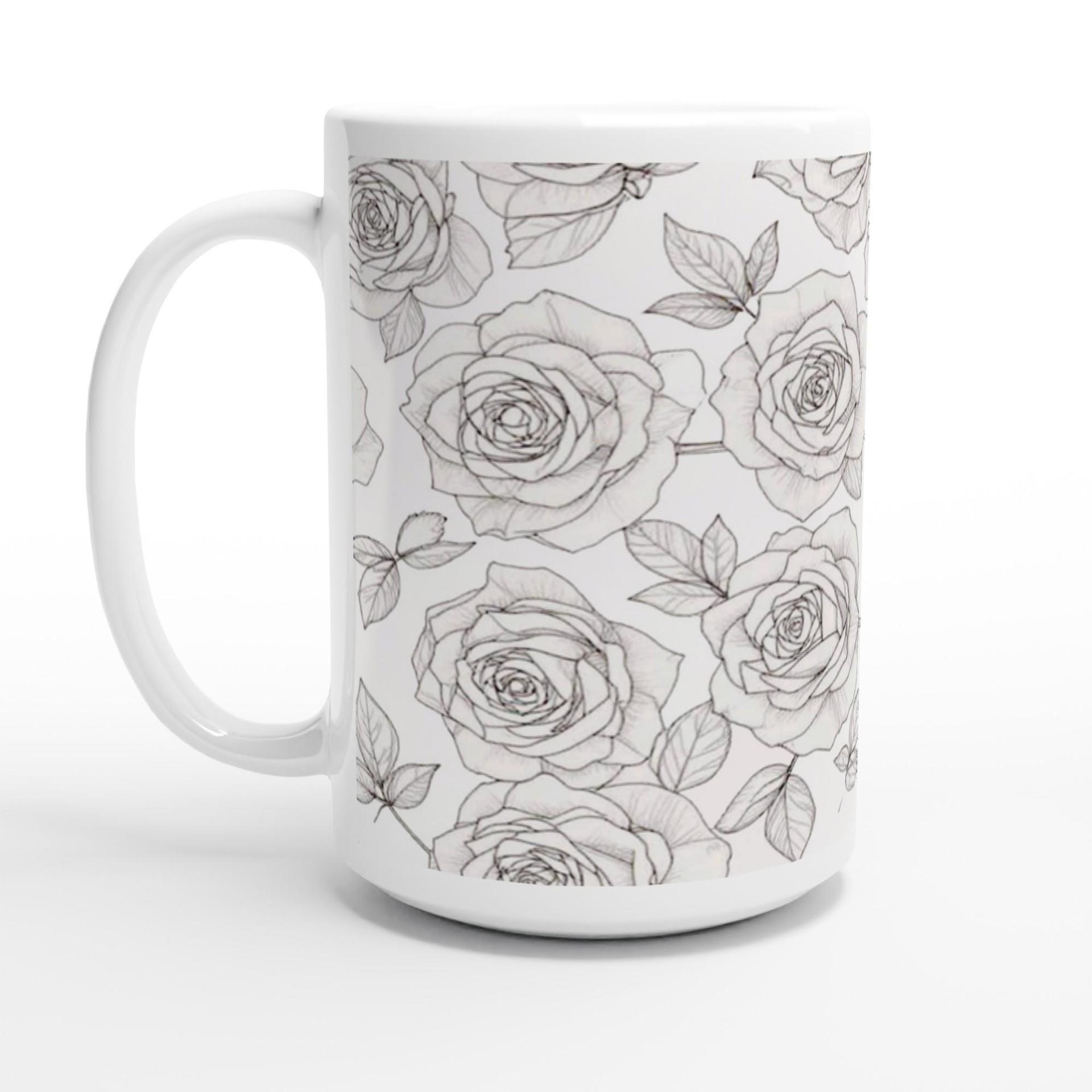 Roses, Floral Cups Set -  Large and Small Ceramic Mugs