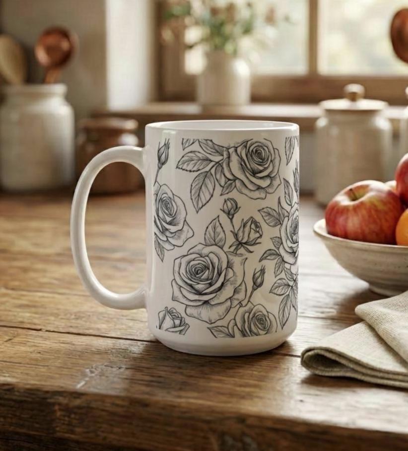 Roses - Floral Cups -  Large and Small Ceramic Mugs