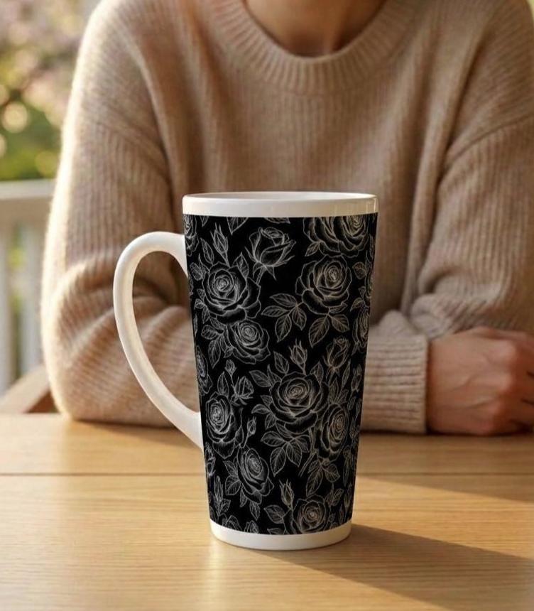 Roses, Latte 17oz Ceramic Mug - Coffee or Tea Cup, Extra Tall