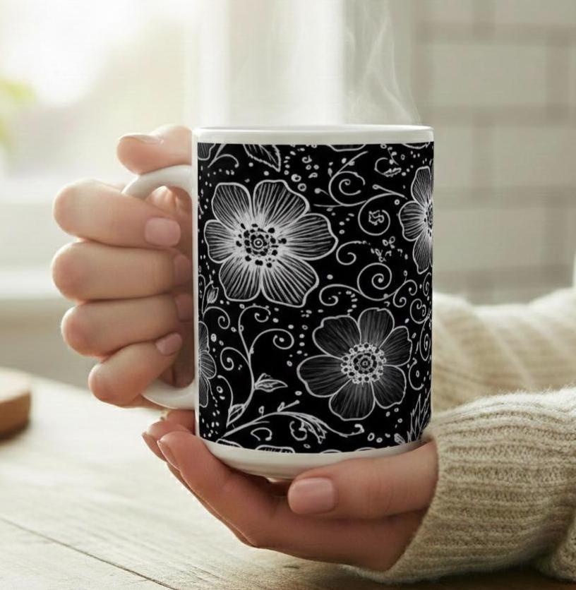 Set of Big Mugs, Floral Cup Set, Large 15 oz Matching Cups