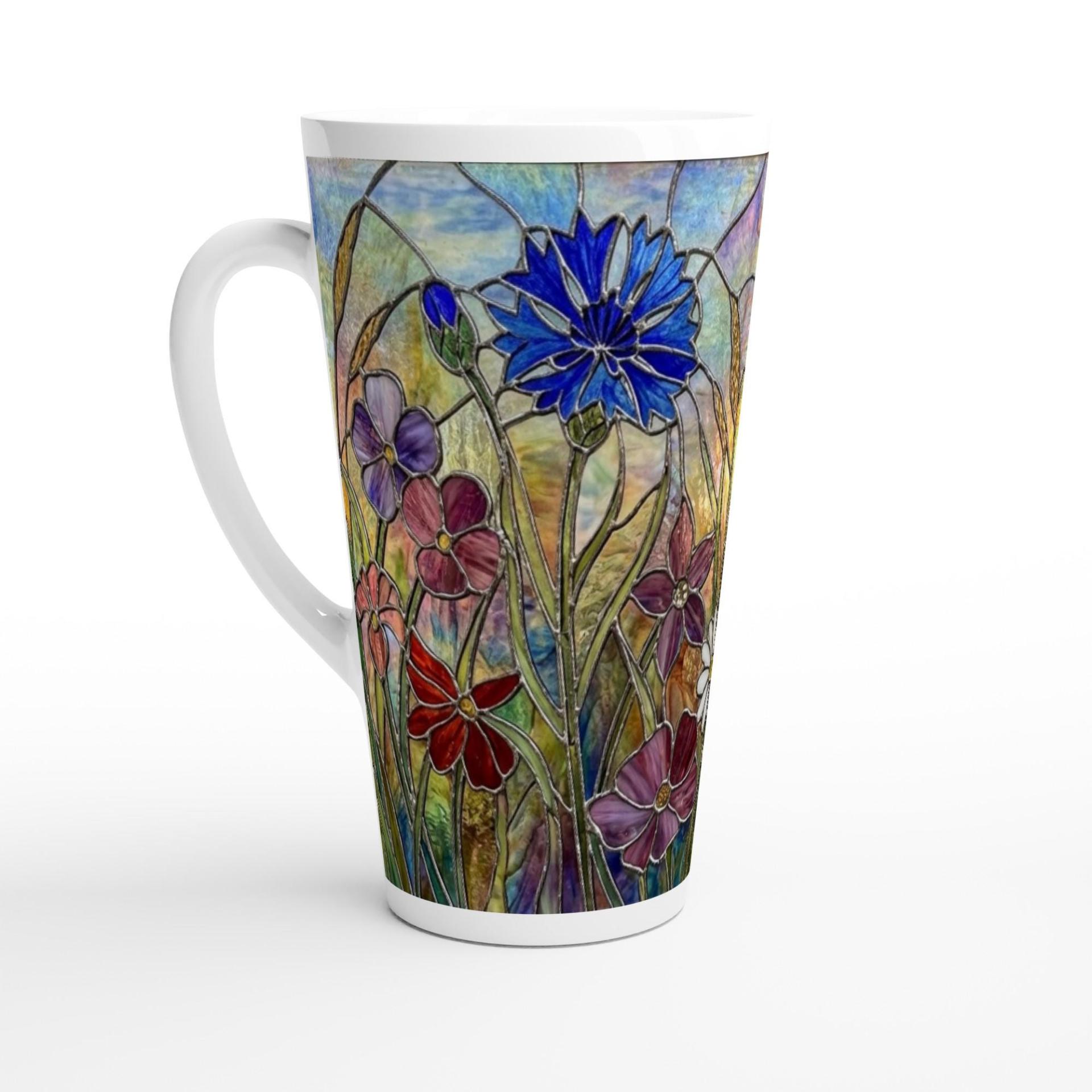 Floral - Large Latte Mug - Coffee or Tea Cup, 17oz Ceramic, Extra Tall
