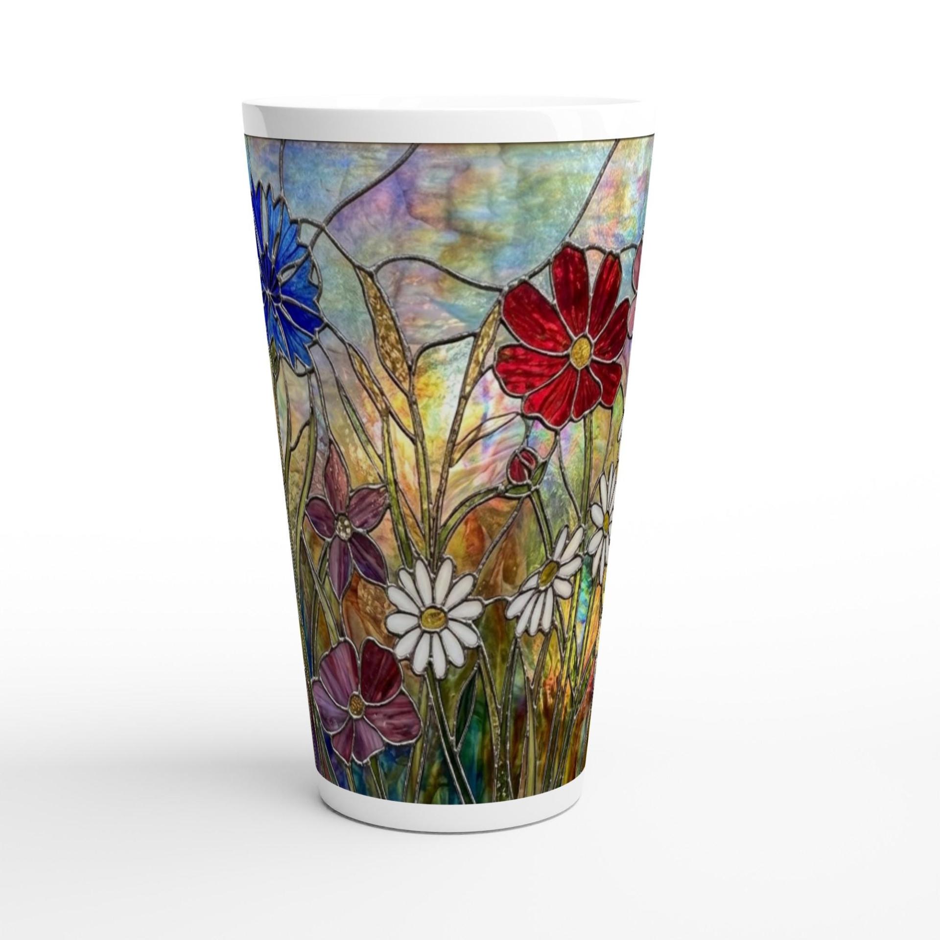 Floral - Large Latte Mug - Coffee or Tea Cup, 17oz Ceramic, Extra Tall