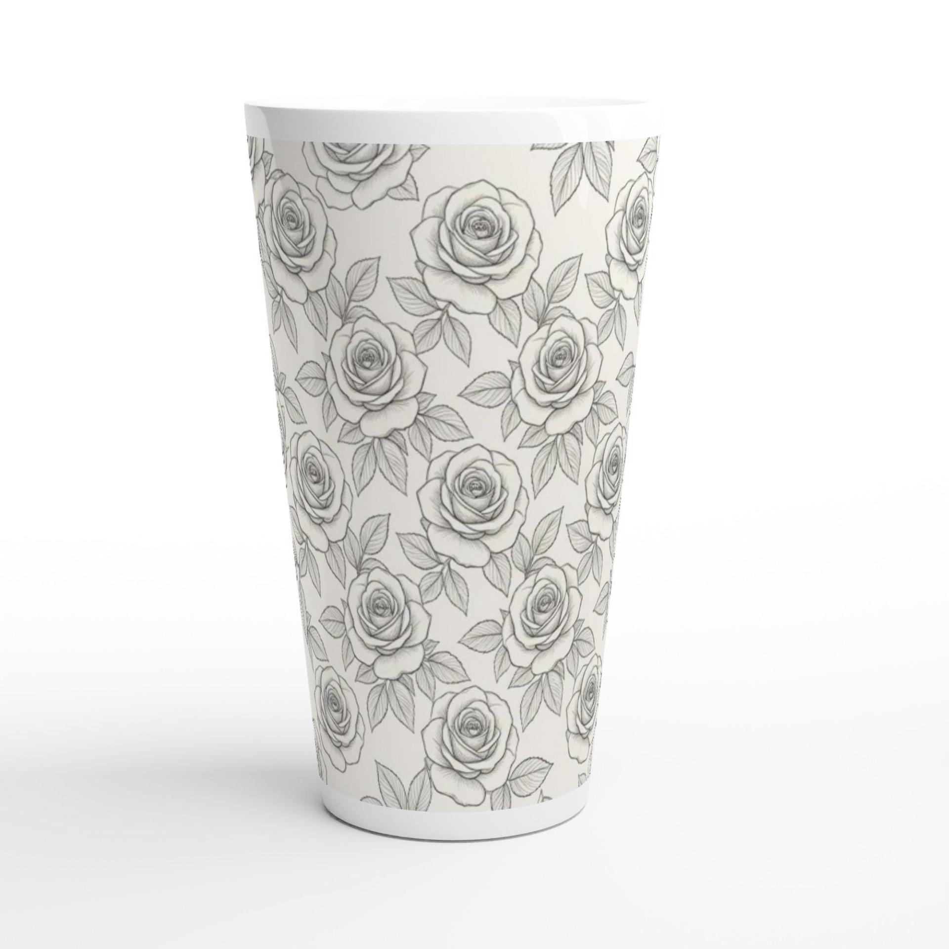 Roses - Large Latte Mug - Floral Coffee or Tea Cup, 17oz Ceramic, Extra Tall