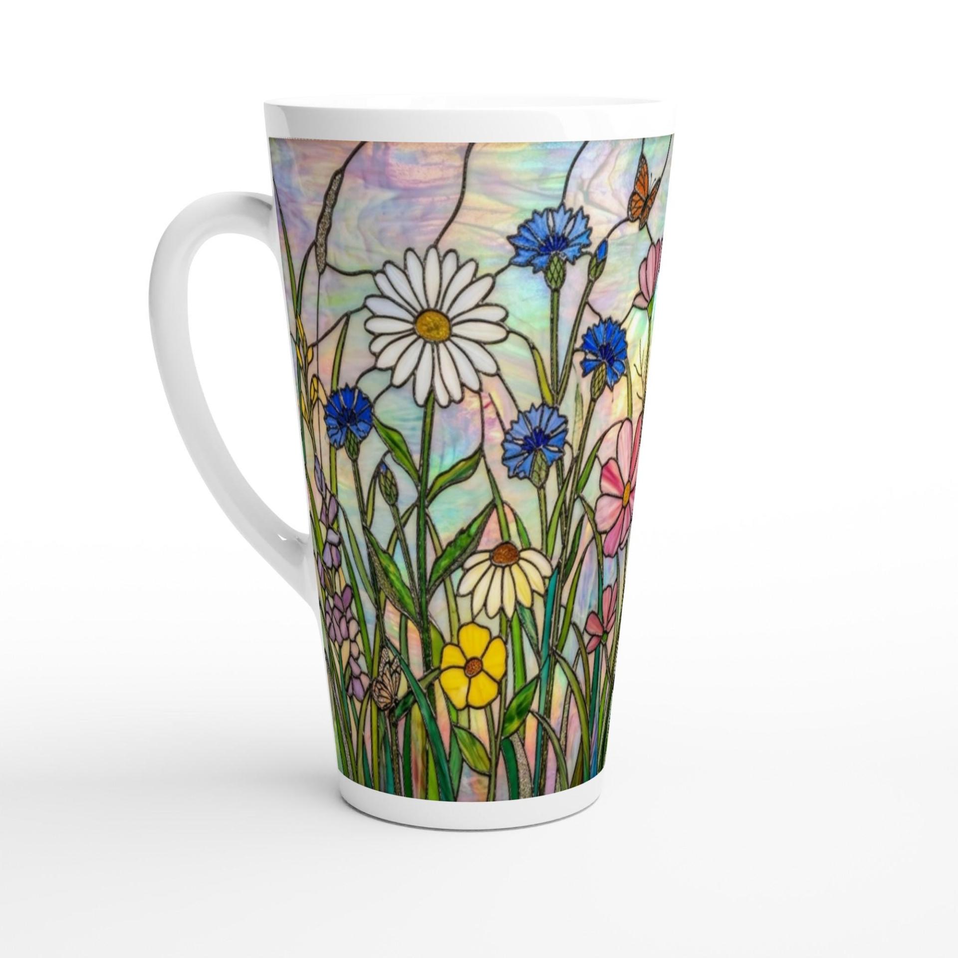 Floral - Latte 17oz Ceramic Mug - Coffee or Tea Cup, Extra Tall