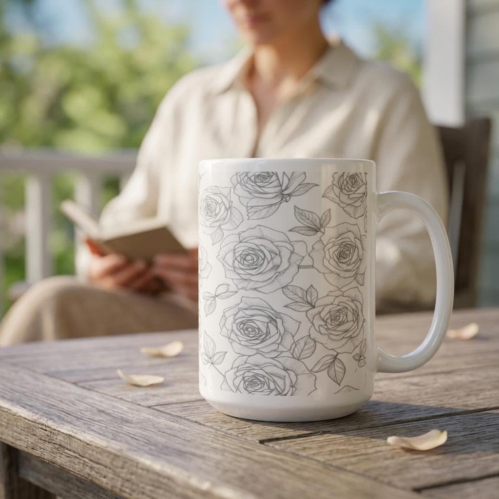 Set of Big Mugs, Floral Cup Set, Large 15 oz Matching Cups
